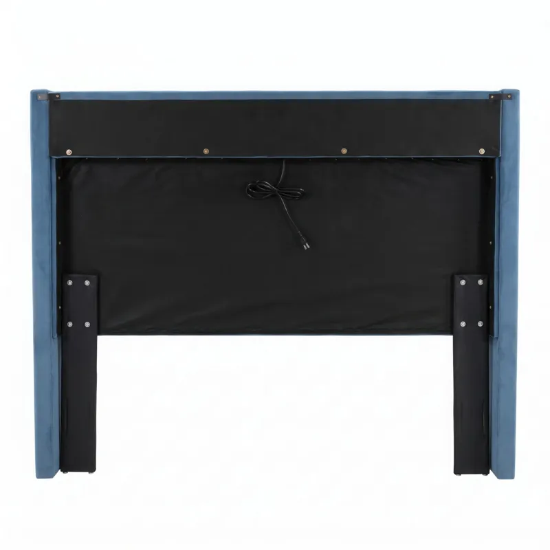 Nicole Miller Corvina Full/Queen Ruched Velvet Headboard with Built-In AC Power, USB & USB-C Charging - Full/Queen - Slate Blue