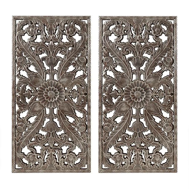 Madison Park Botanical Panel Distressed Carved Wood 2-piece Wall Decor Set