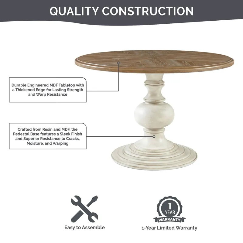 Lexi 46\" Round Pedestal Dining Table - Reclaimed Walnut/Antique Cream