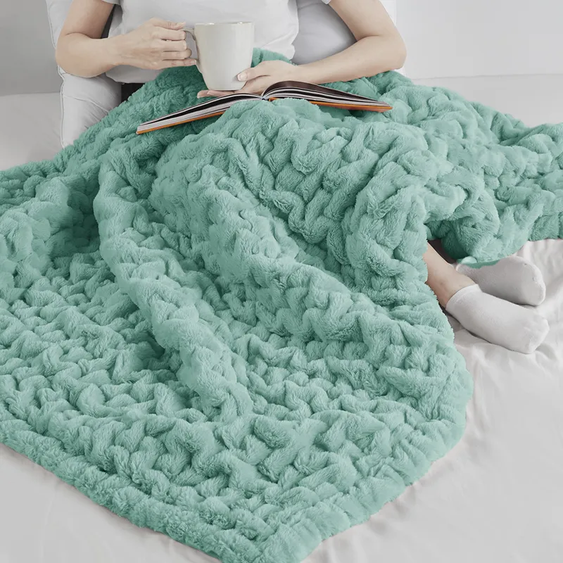 Madison Park Ruched Fur Throw