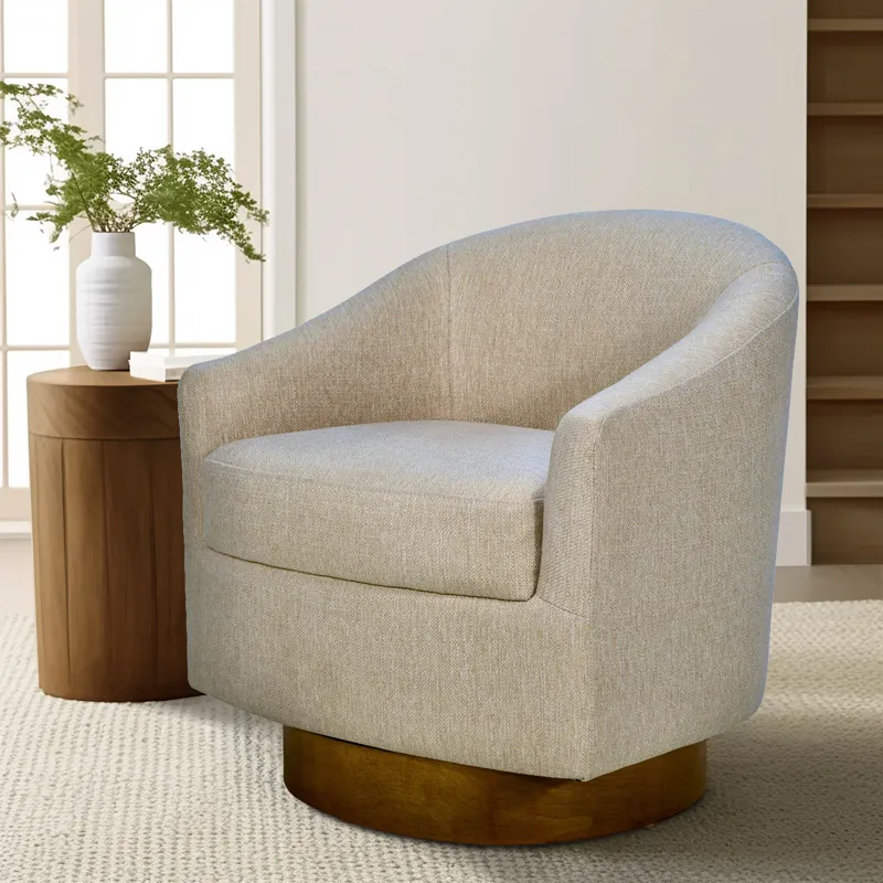 Ashton Upholstered Swivel Chair with Wood Base - Natural