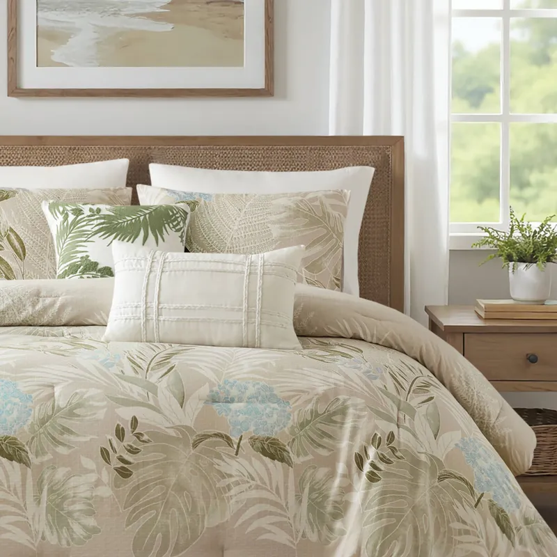 Harbor House Blue Kiawah Island 6 Piece Oversized Cotton Comforter Set with Throw Pillow