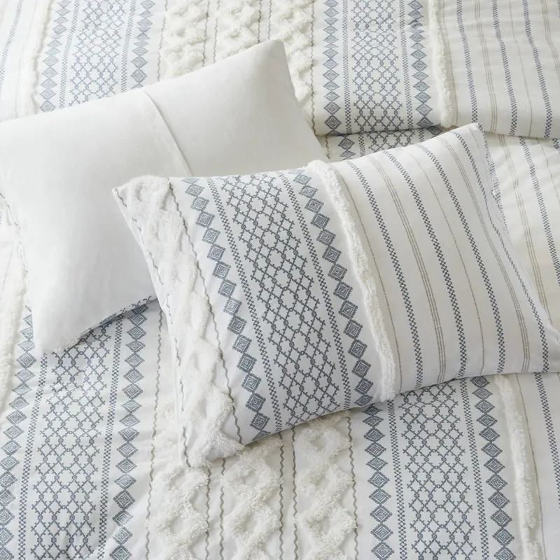 INK+IVY Imani Cotton Printed Duvet Cover Set with Chenille