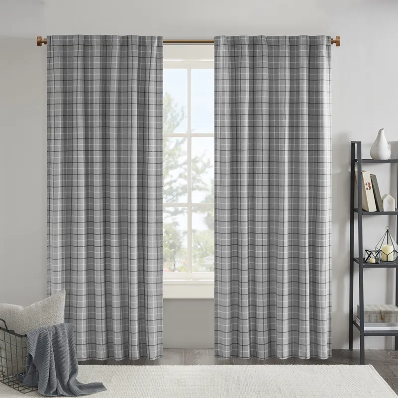 Anaheim Plaid Rod Pocket and Back Tab Curtain Panel with Fleece Lining - Grey