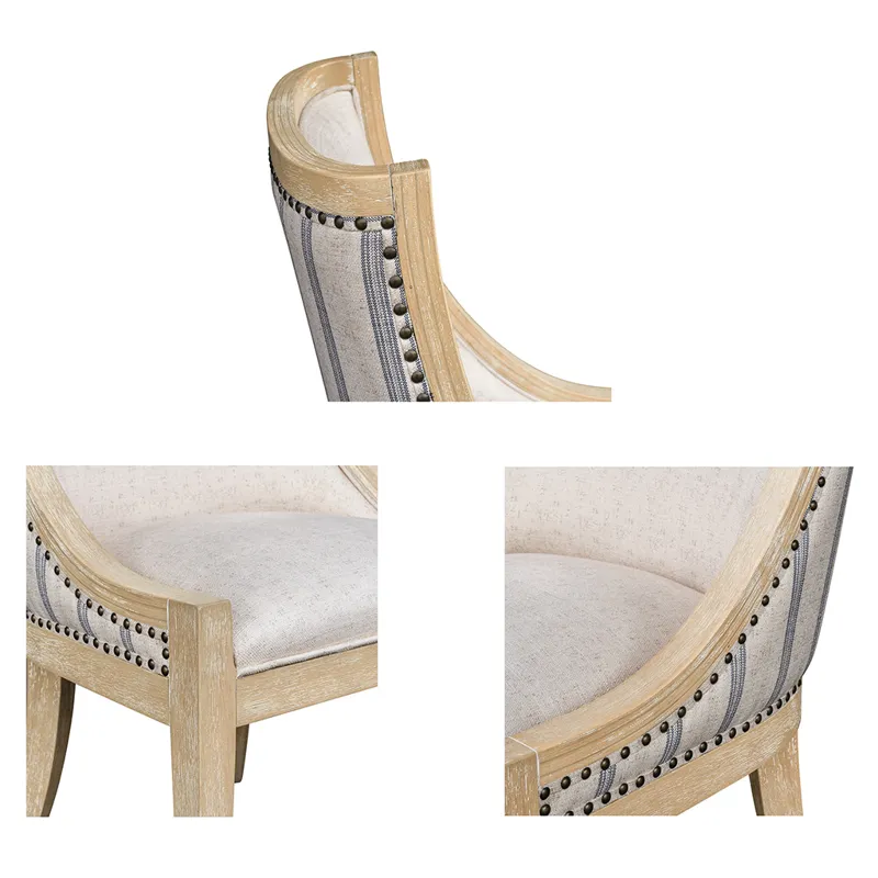 Elmcrest Upholstered Dining Chair with Nailhead Trim - Beige Stripe