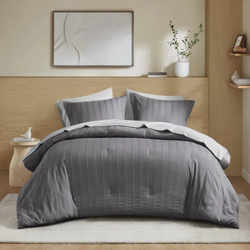 Super Listing Logan Striped Reversible Pintuck Pleated Comforter Set