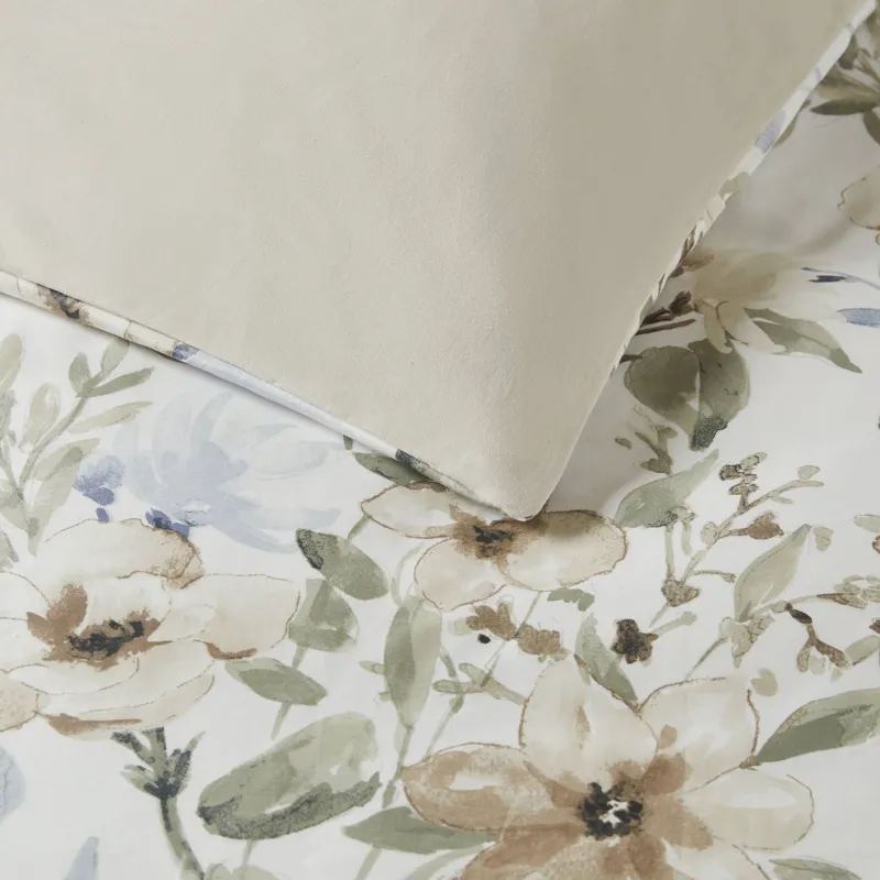 Harbor House Blue Herbal 6 Piece Cotton Sateen Print Oversized Comforter Set