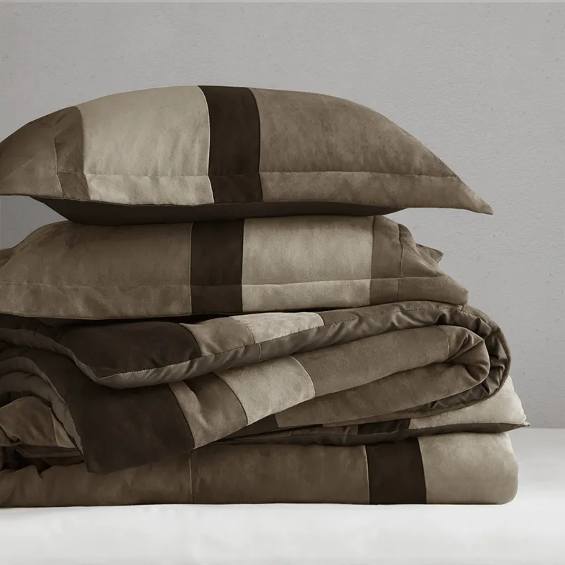 Comfort Spaces Highland Stripe Pieced Faux Suede Comforter Set