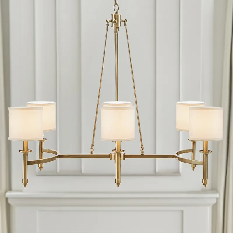 Elegenza 6-light Chandelier with Fabric Drum Shades - Antique Gold
