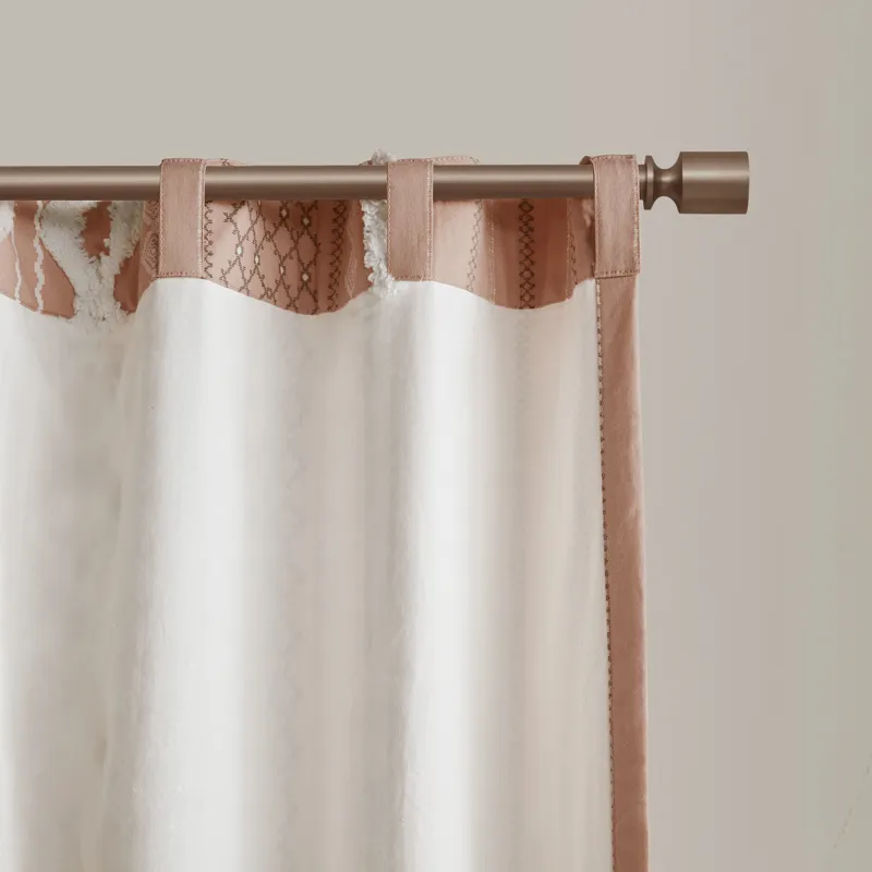 INK+IVY Imani Cotton Printed Curtain Panel with Chenille Stripe and Lining
