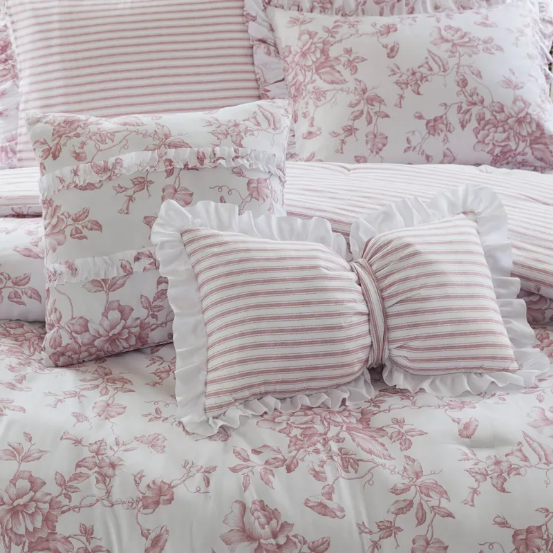 Adele King 5 Pieces Comforter Set with Decorative Pillows - Pink