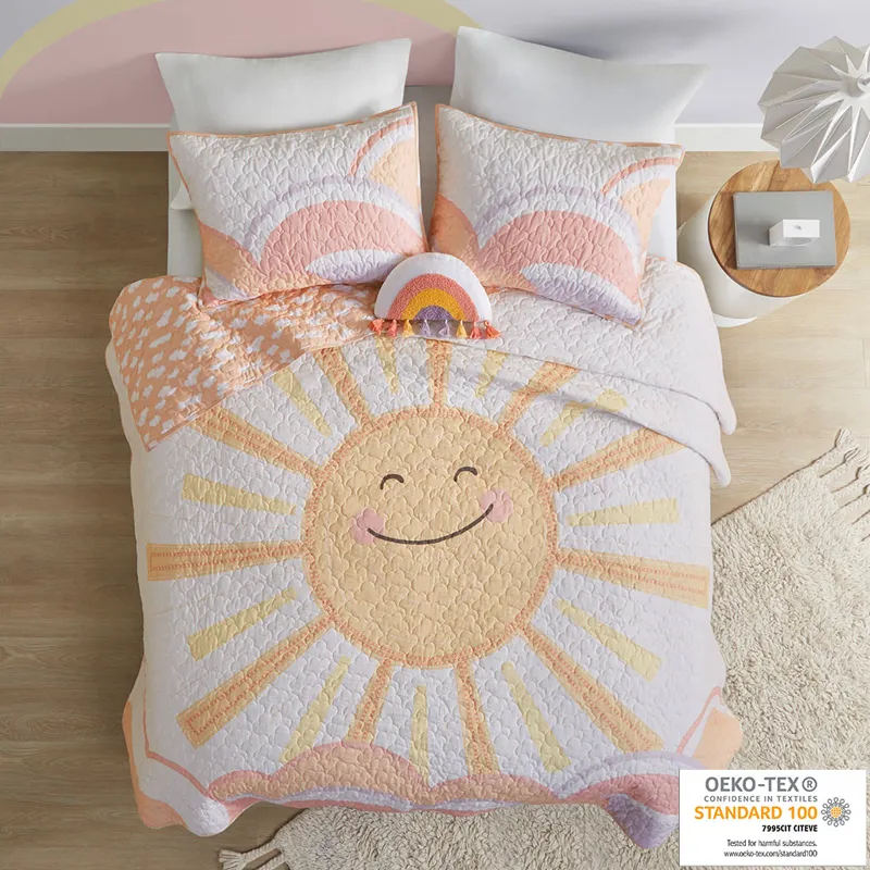 Urban Habitat Kids Dawn Reversible Sunshine Printed Cotton Quilt Set with Throw Pillow