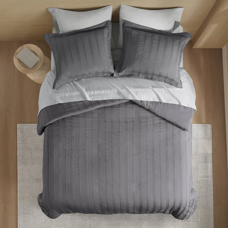 Super Listing Logan Striped Reversible Pintuck Pleated Duvet Set