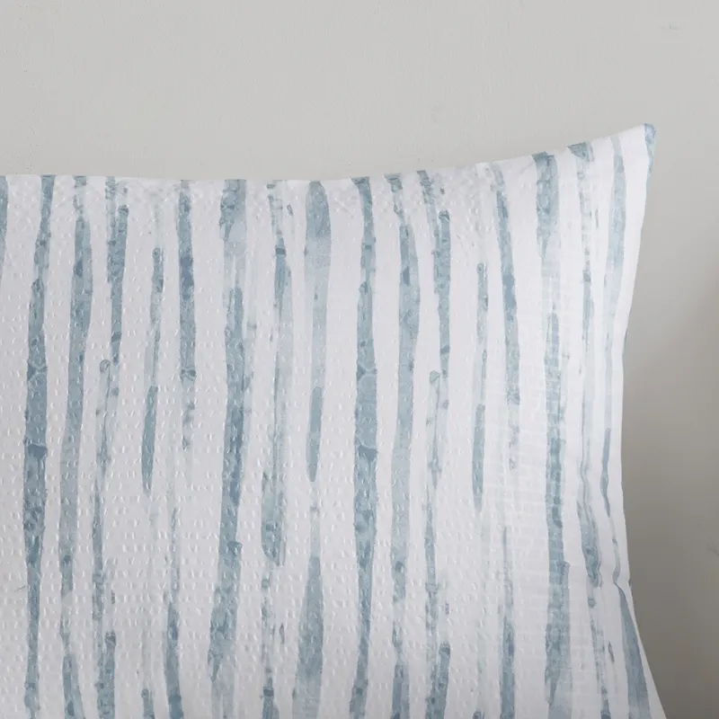 Brush Stroke Full/Queen 3 Piece Oversized Reversible Seersucker Duvet Cover Mini Set - Blue