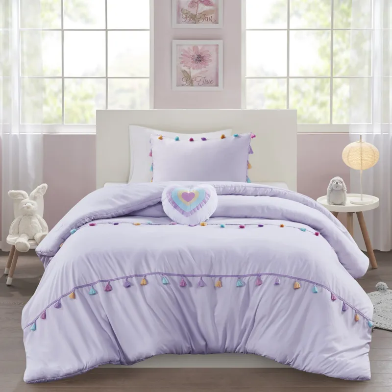 Mi Zone Kids Tessa Tassel Comforter Set with Heart Shaped Throw Pillow