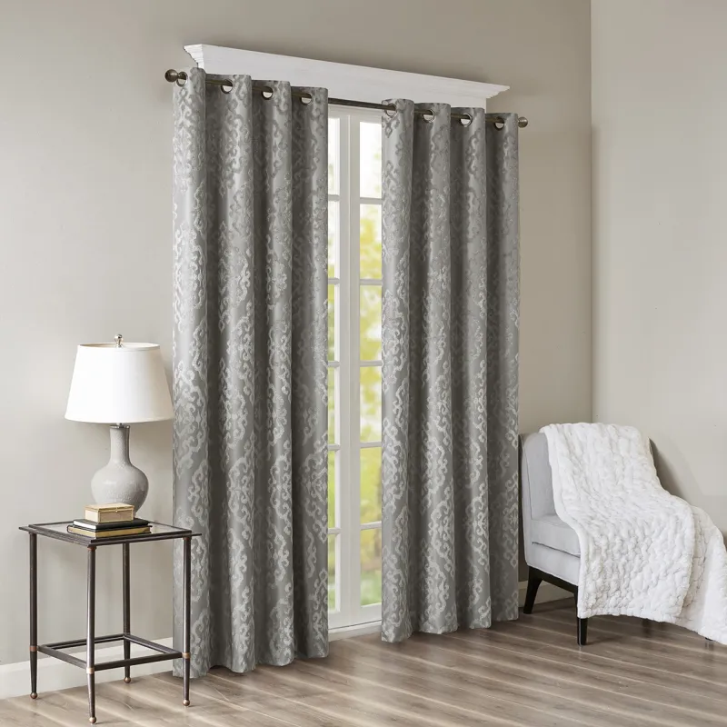 SunSmart Mirage Knitted Jacquard Damask Total Blackout Grommet Top Curtain Panel