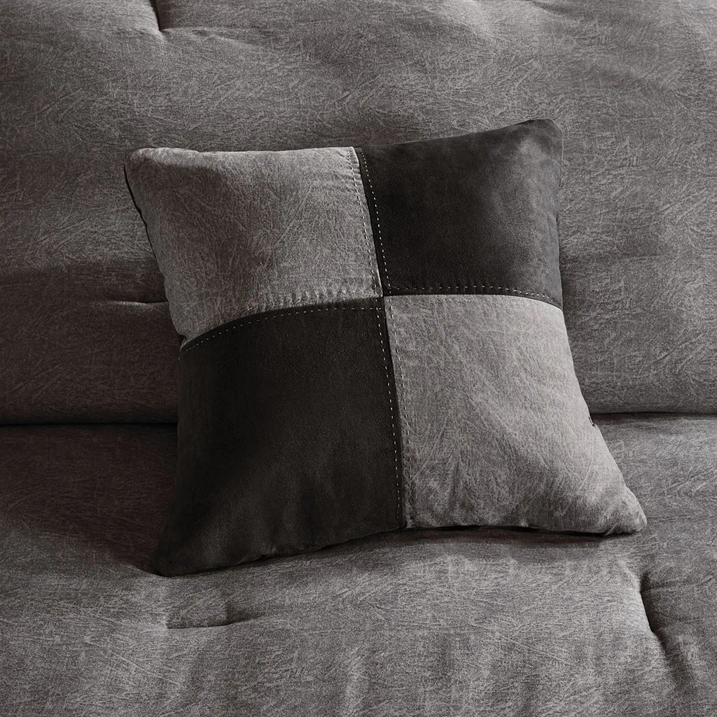 Boone Queen 7 Piece Faux Suede Comforter Set - Grey - Image 5