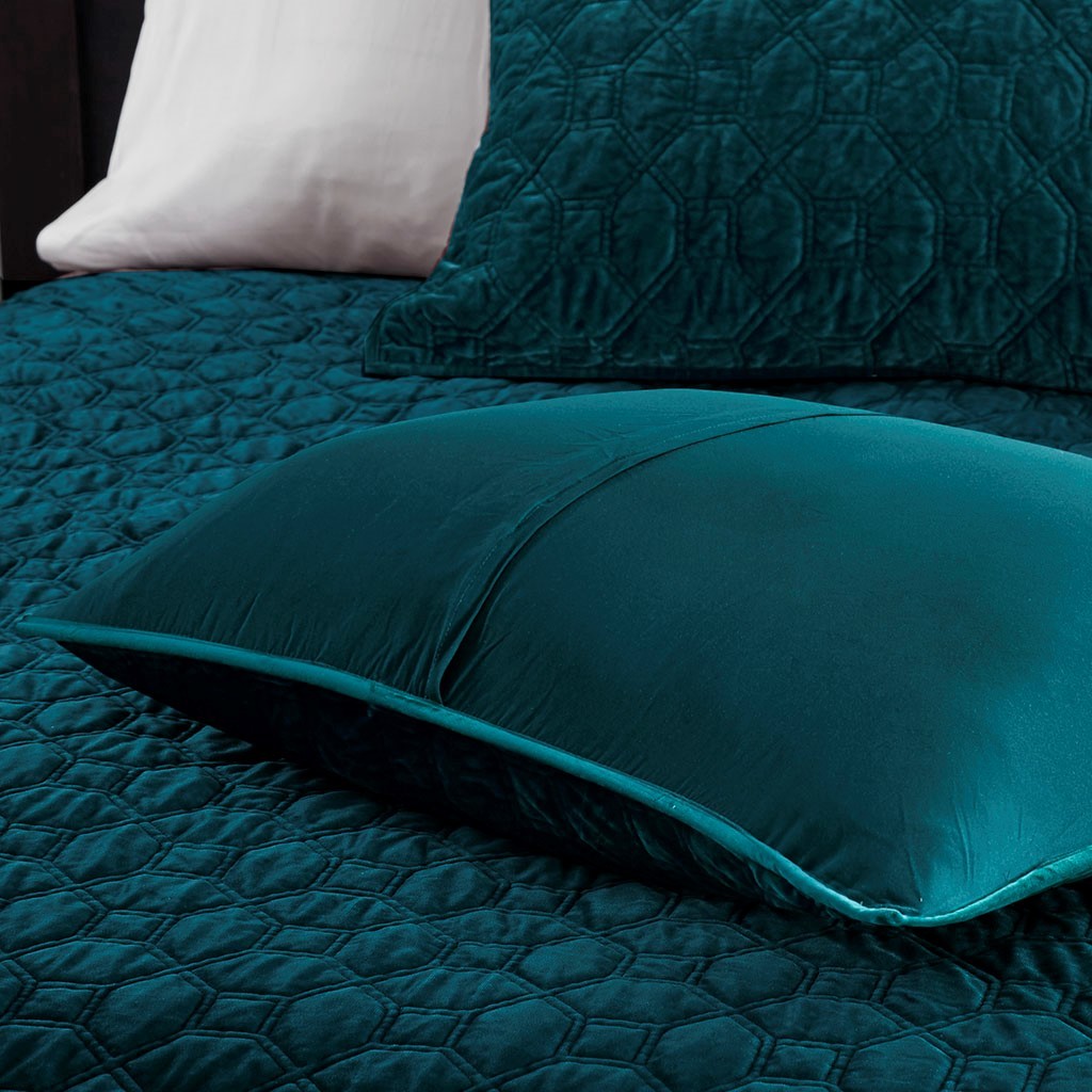 Harper Faux Velvet Reversible 3 Piece Coverlet Set Full/Queen Teal