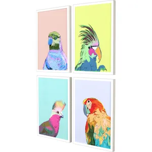 Friendly Parrots S/4 Framed Art