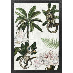 Monkey on Linen I - Framed Art