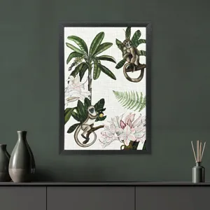 Monkey on Linen I - Framed Art