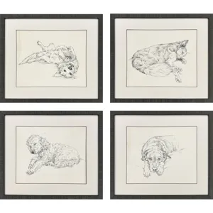 Antique Dog Sketch S/4 Framed Art