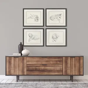 Antique Dog Sketch S/4 Framed Art