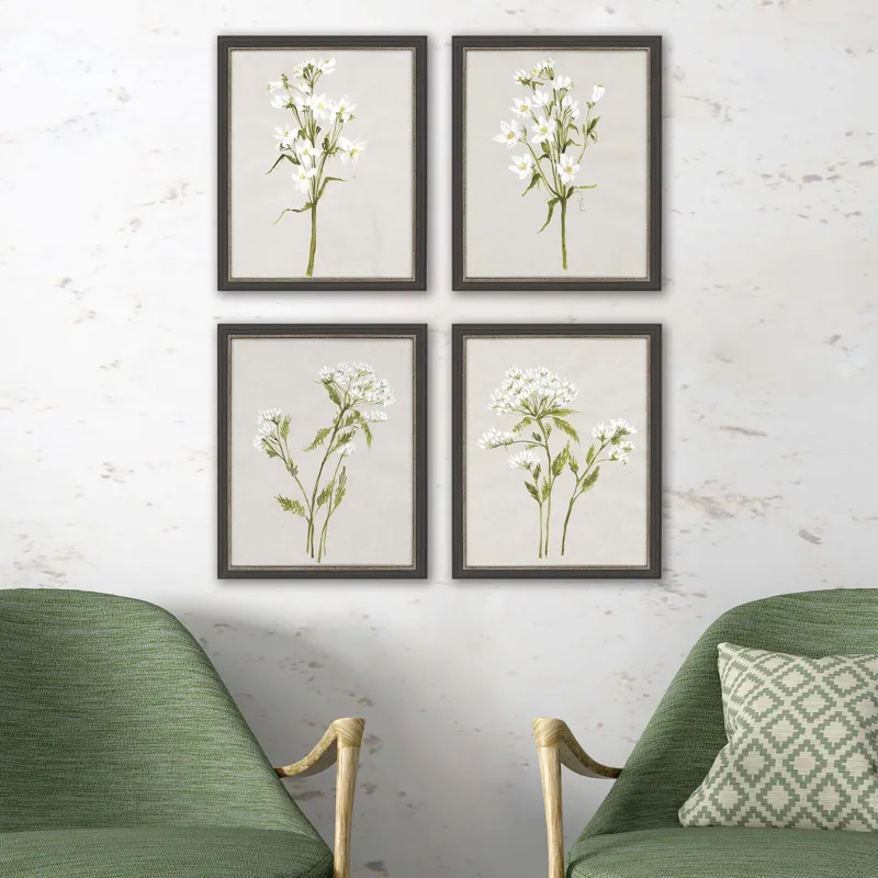 White Field Flowers S/4 Framed Art