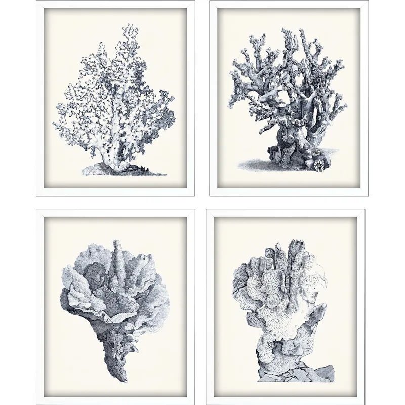 Blue Antique Coral S/4 Framed Art