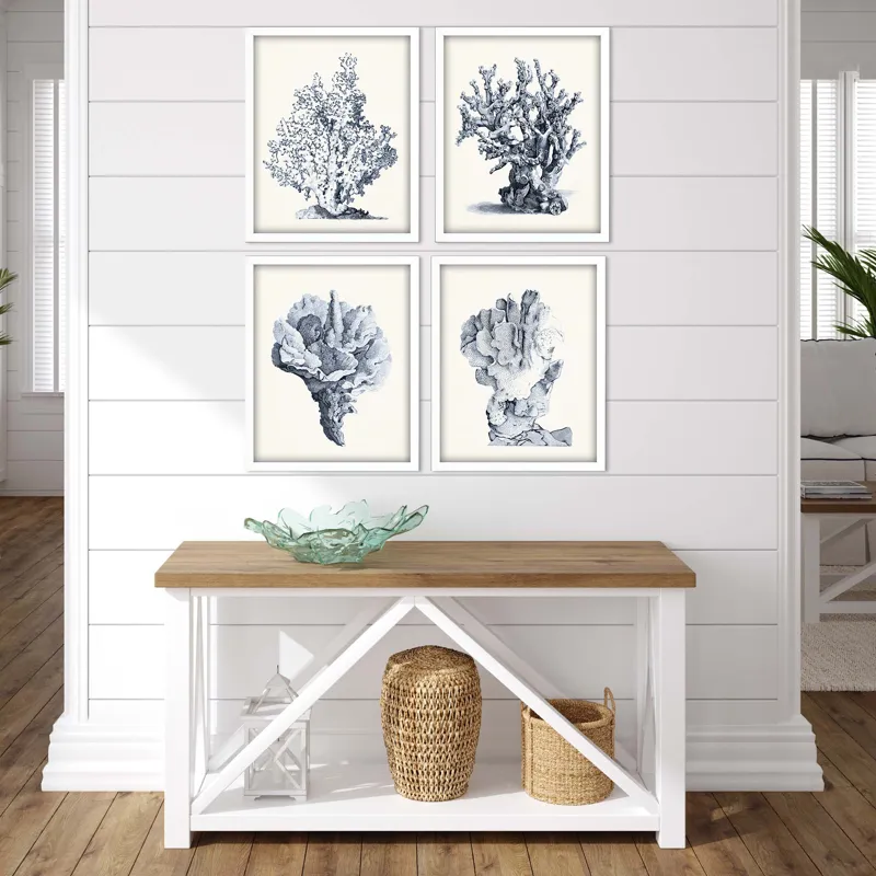 Blue Antique Coral S/4 Framed Art