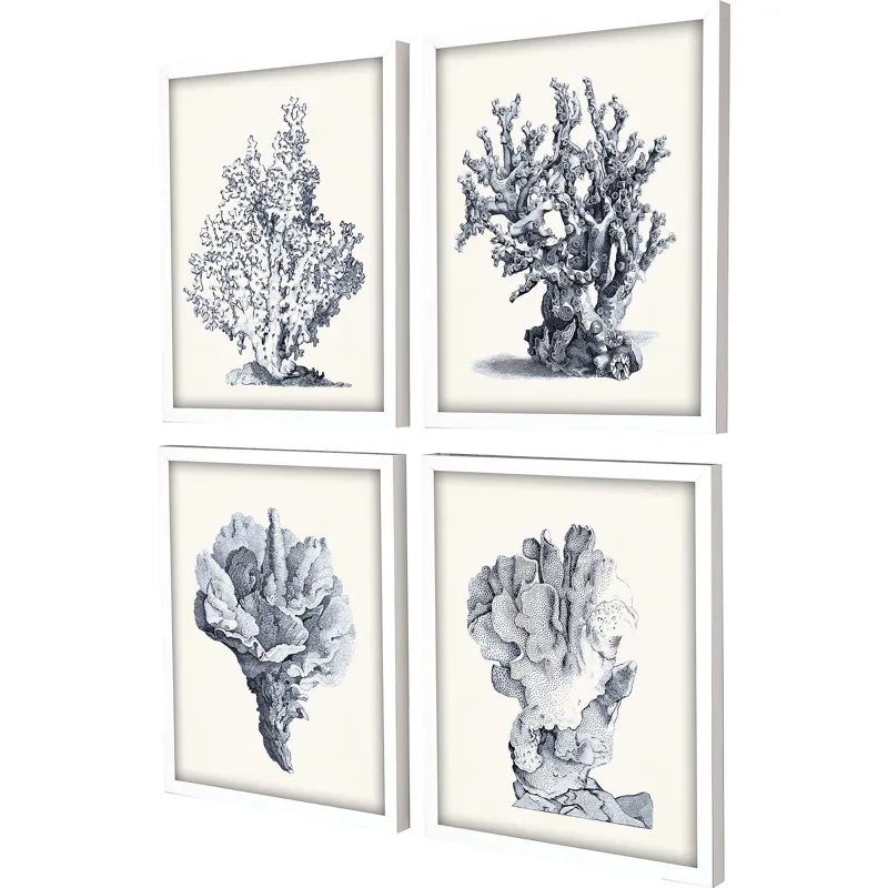 Blue Antique Coral S/4 Framed Art