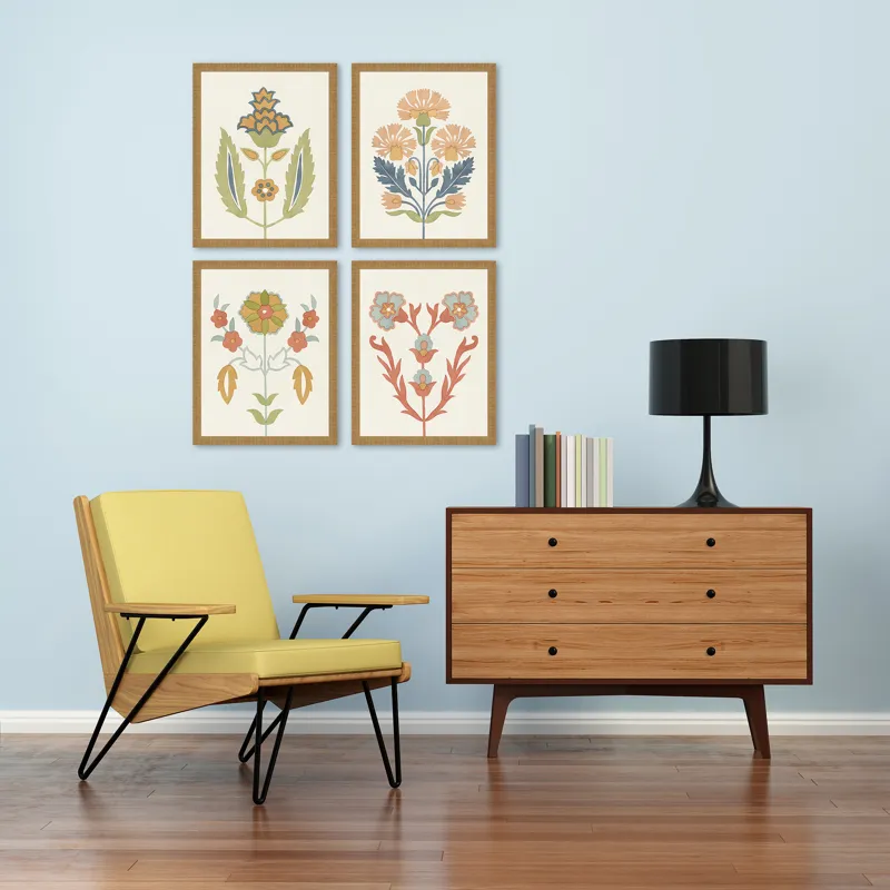 Folk Flourish S/4 Framed Art
