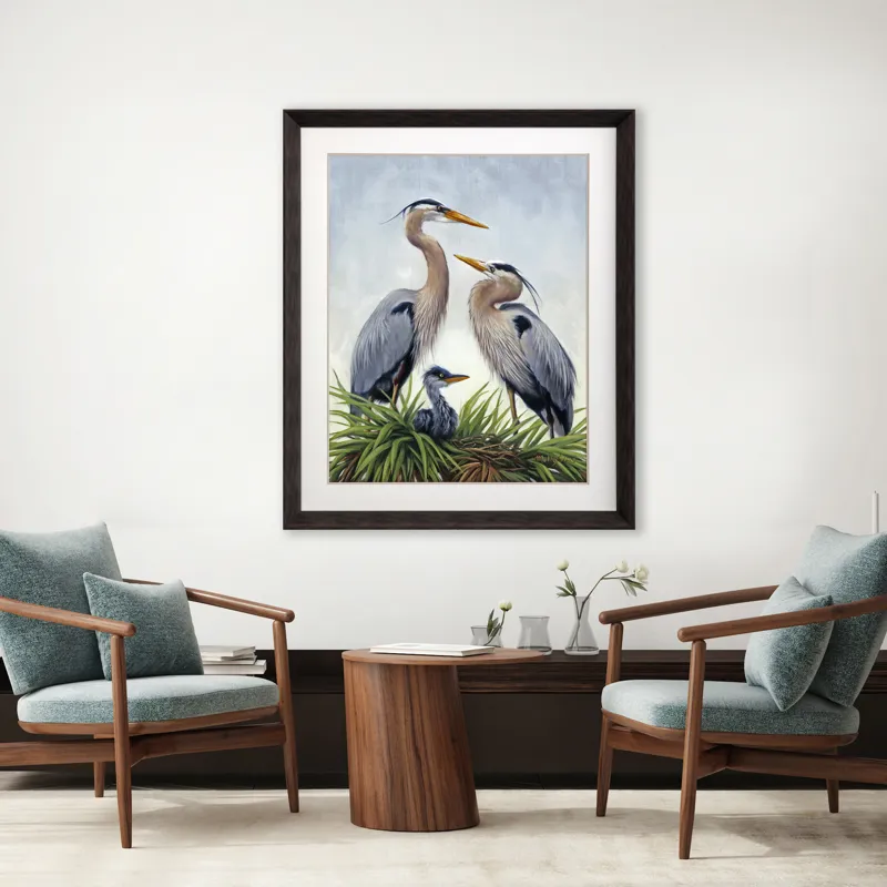 Young Heron Family Framed Art