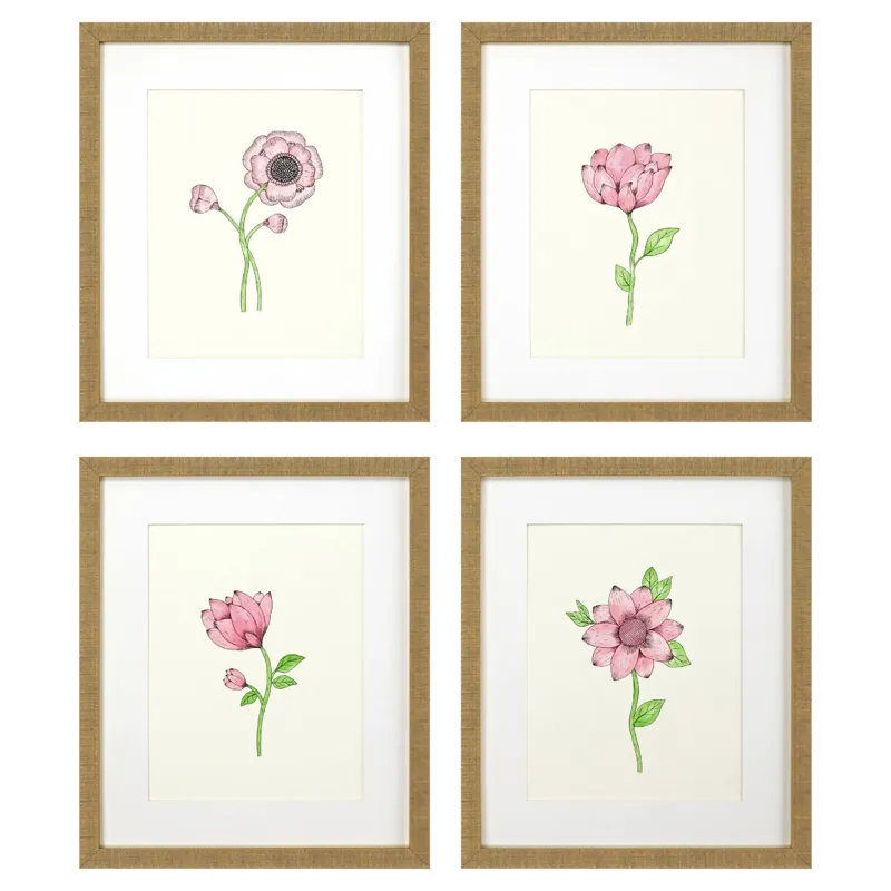 Pink Floral Pops S/4 Framed Art
