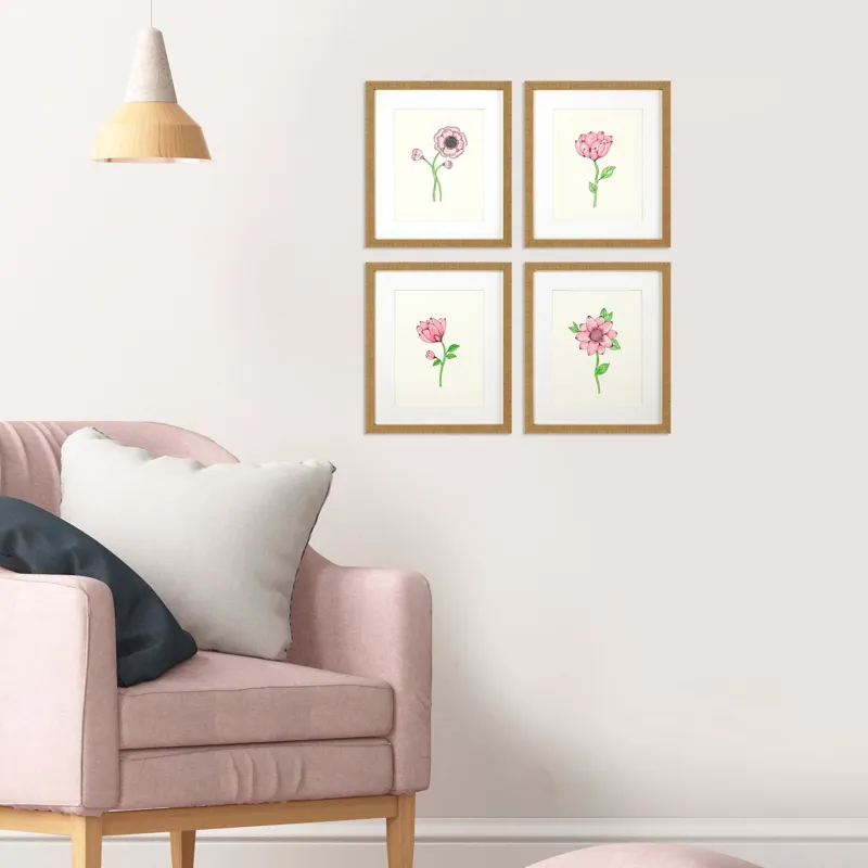 Pink Floral Pops S/4 Framed Art
