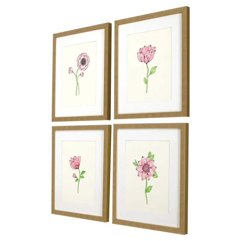 Pink Floral Pops S/4 Framed Art