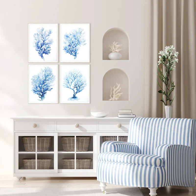 Indigo Coral S/4 Framed Art