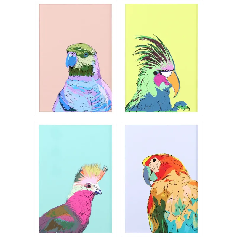 Friendly Parrots S/4 Framed Art