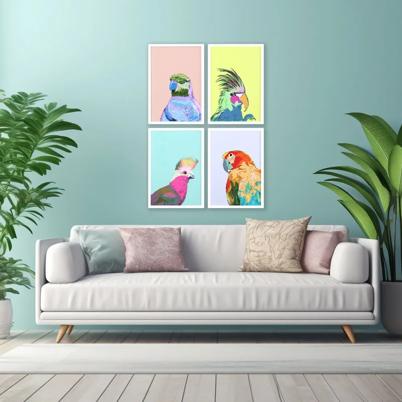 Friendly Parrots S/4 Framed Art