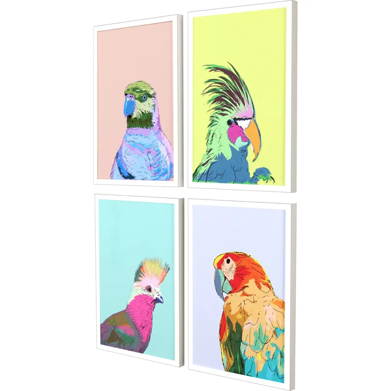 Friendly Parrots S/4 Framed Art