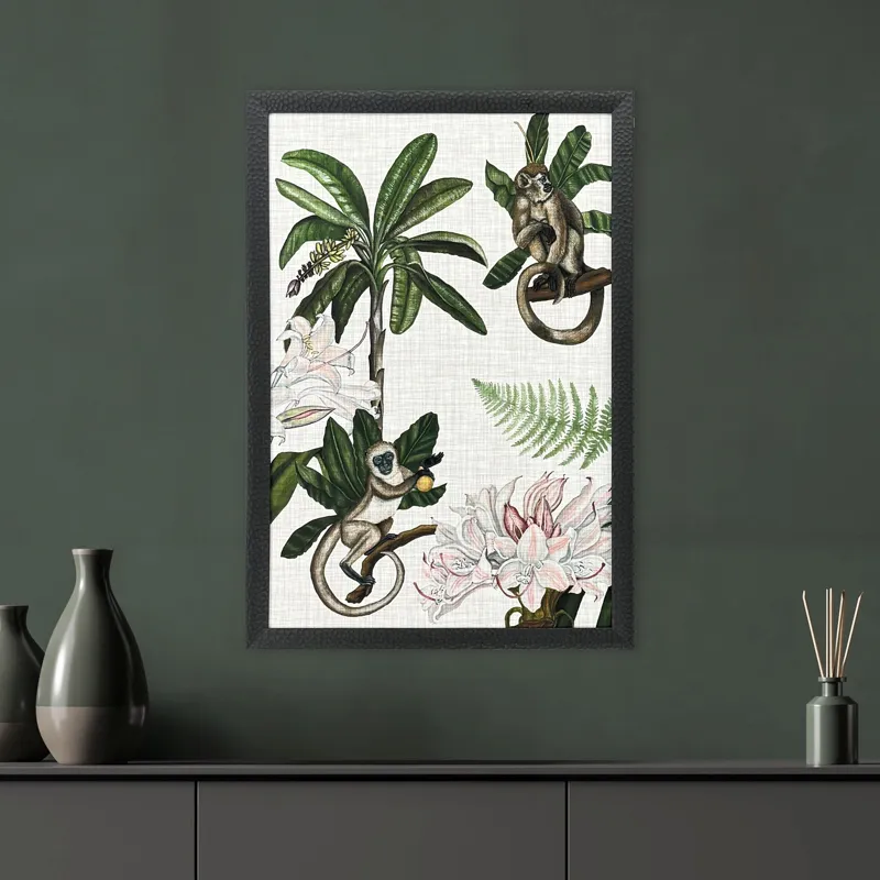 Monkey on Linen I - Framed Art