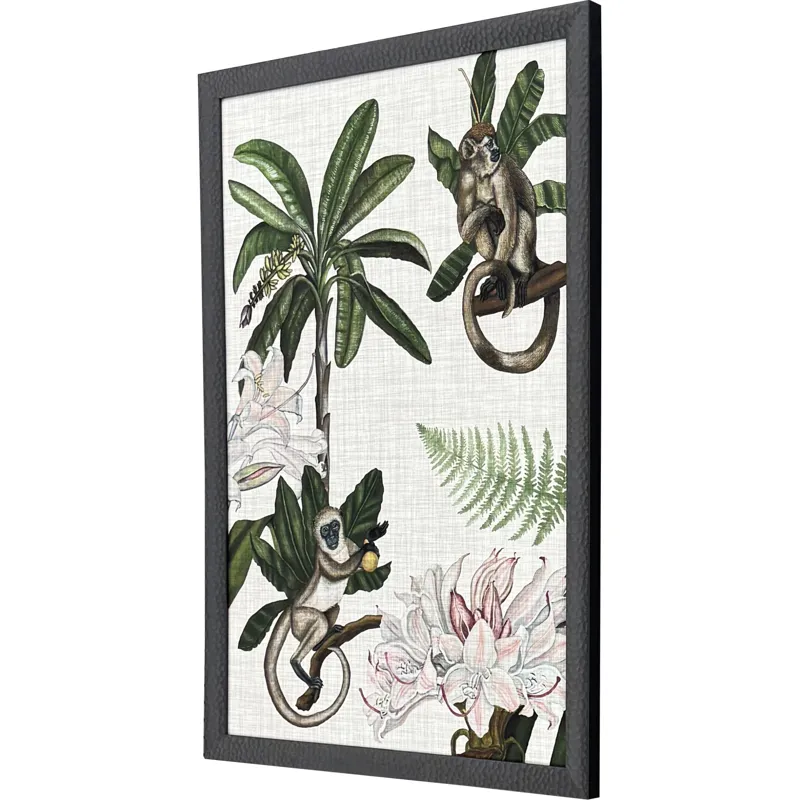Monkey on Linen I - Framed Art