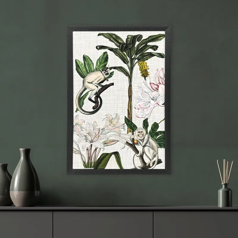 Monkey on Linen II - Framed Art