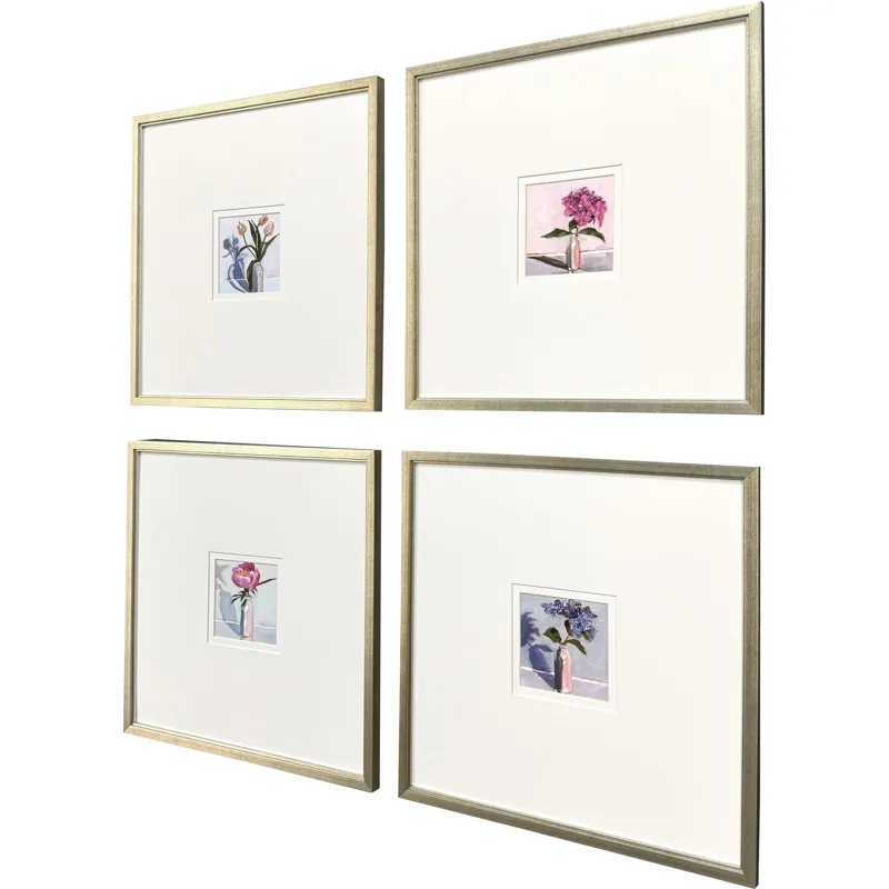 Milk Bottle Florals S/4 Framed Art