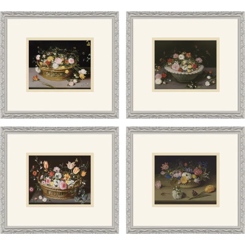 Still Life Flowers S/4 Framed Art