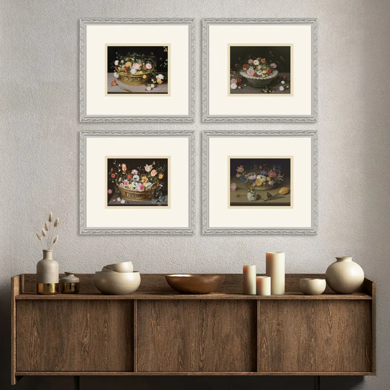 Still Life Flowers S/4 Framed Art