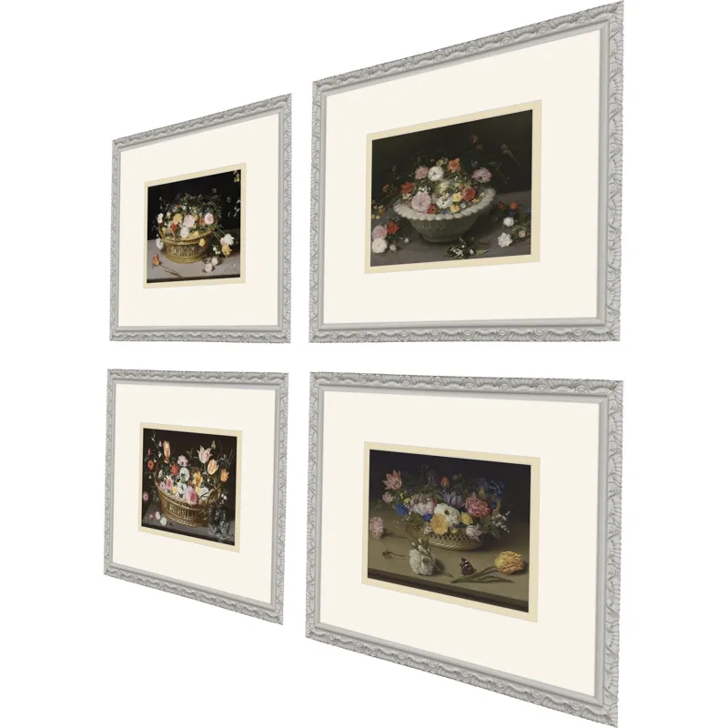Still Life Flowers S/4 Framed Art