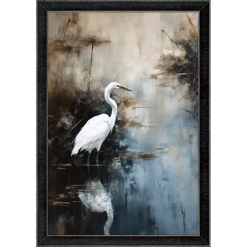 Egret in Lake Framed Art