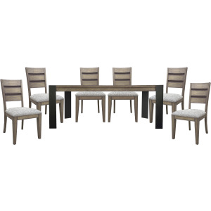 Cedar Fork Dining 78 inch Rectangular Dining Table with 6 ladderback chairs