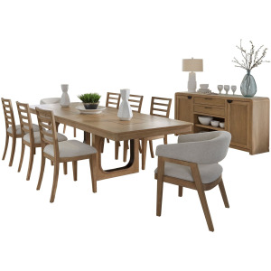 Escape Dining 84 Inch Rectangular Extendable Table With 8 Chairs and Server